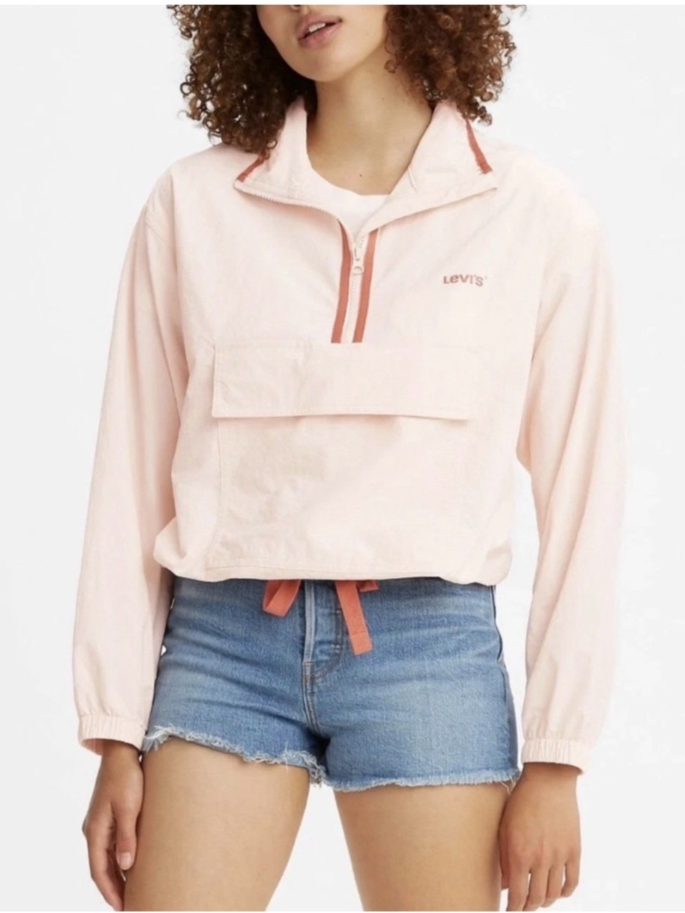 NWT Levi's Nora Pink Coral Half Zip Cropped Windbreaker Jacket Size L